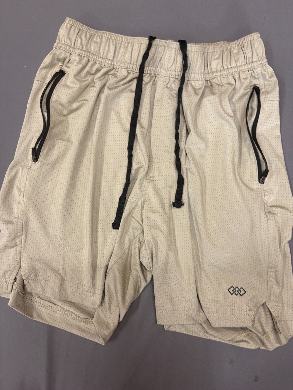 LEG3ND Shorts Mens SM Mesh Athletic Gym Tan Zipper Pockets Running Training